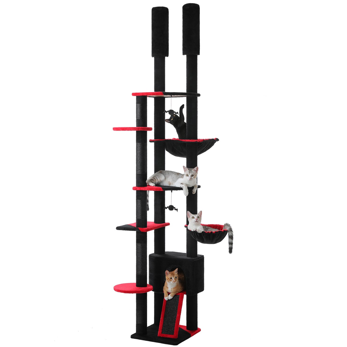 PAWZ Road 135 cm XXL Katzenbaum für Wohnungskatzen | Großes Katzenhaus | Sisal-Kratzpfosten | Hängematte & Aussichtsplattform | Modernes Kaktus-Design