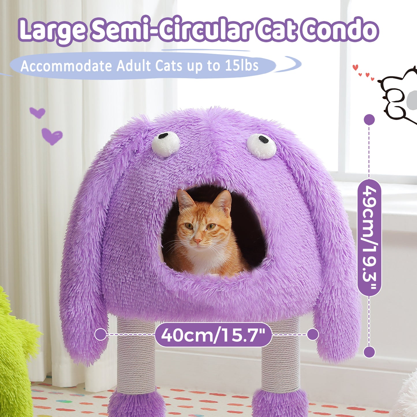 PAWZ Road Purple Monster Cat Tree | 2-in-1 Cat Tower | with XXL Sleeping Cave | Sisal Posts & Play Tunnel