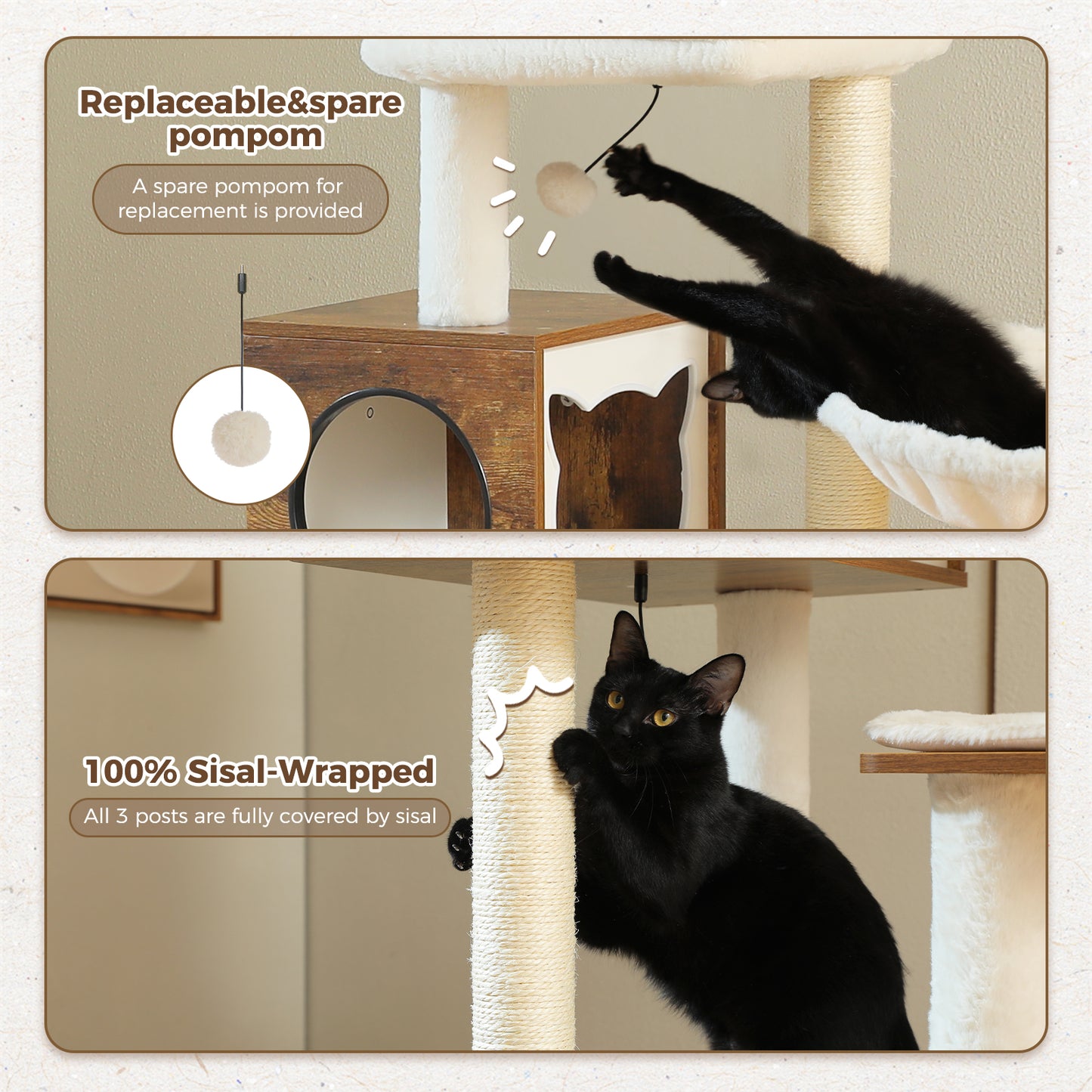 PAWZ Road Rascador Moderno para Gatos Grandes | Árbol para Gatos Premium con Casa de Sueño XXL | Altura Total 146 cm