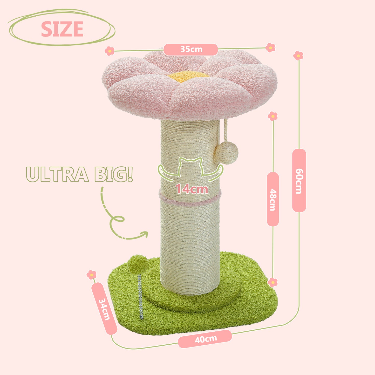 PAWZ Road 60cm Columnas de Rascado de Flores (Rosa/Verde)