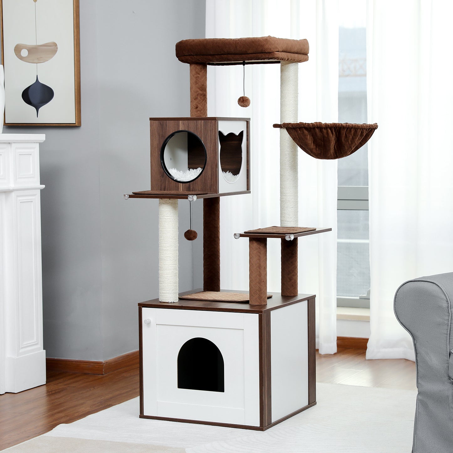 PAWZ Road Moderner Kratzbaum für Großkatzen | Premium-Katzenbaum mit XXL-Schlafhaus | Gesamthöhe 146 cm