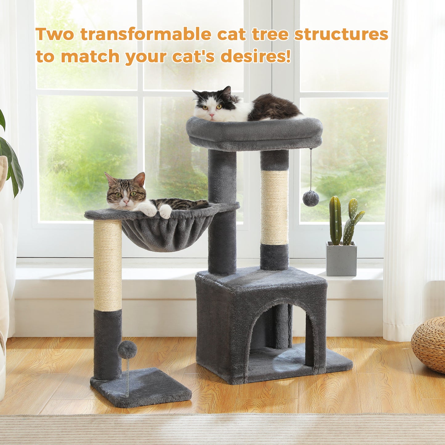 PAWZ Road – Mehrstöckiges Kletterparadies für Katzen | 106 cm | Robuste Sisal-Kratzsäulen | Stabile Etagenplattformen