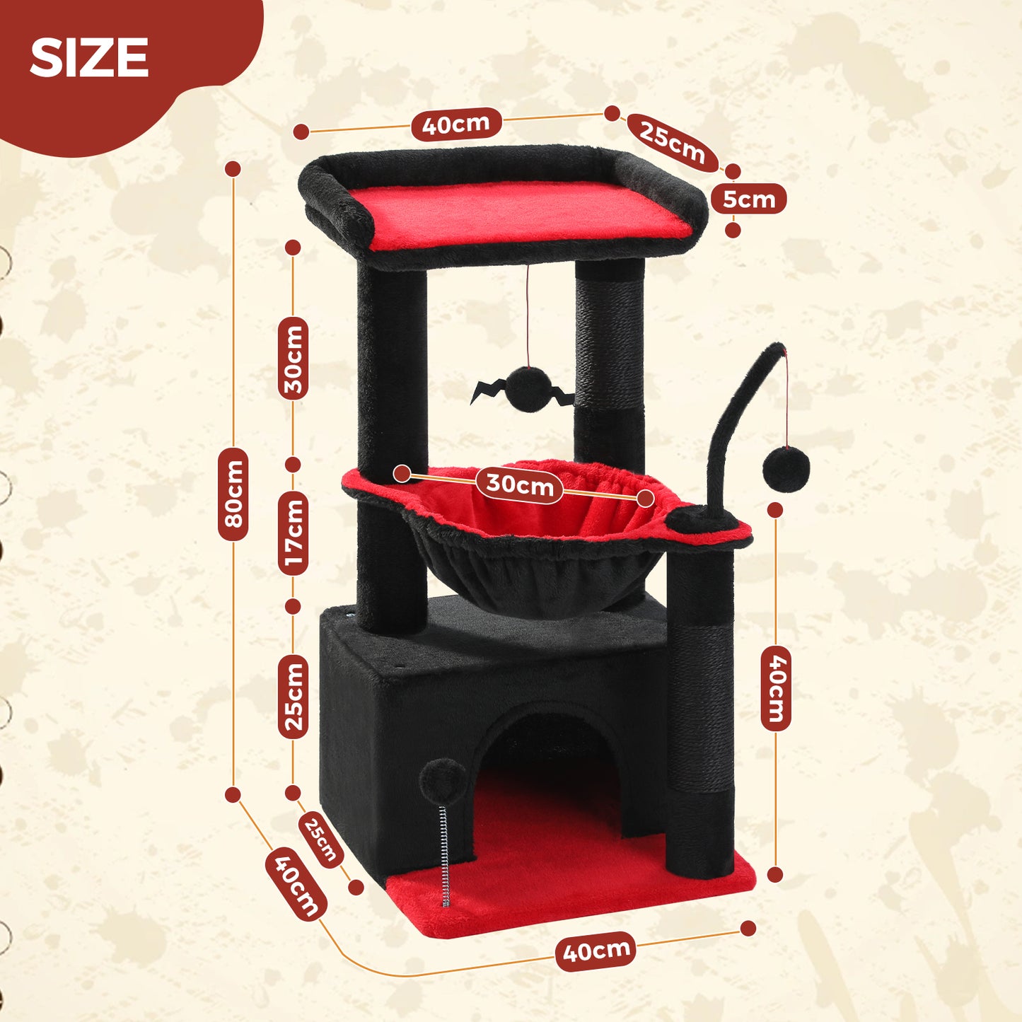 PEQULTI 4-in-1 Cactus Cat Tree | 84 cm Cat Tower | with XXL Sleeping House | Sisal Posts | Deep Hammock | Observation Deck