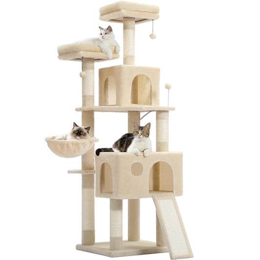 PAWZ Road XXL-Árbol rascador 162cm | Columnas rascadoras envueltas en sisal | Con gran hamaca + 2 plataformas superiores | Incl. pelotas de juego intercambiables | Para razas de gatos grandes
