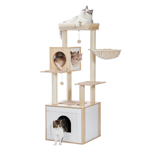 PAWZ Road Moderner Kratzbaum f¨¹r Gro?katzen | Premium-Katzenbaum mit XXL-Schlafhaus | Gesamth?he 146 cm
