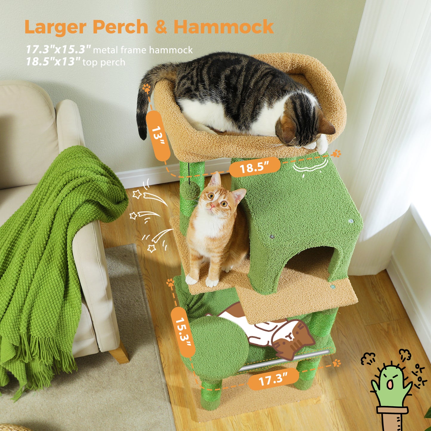 PAWZ Road Cat Tree - Luxury Plush Cat House + Hammock | Sisal Scratching Post + Viewing Platform