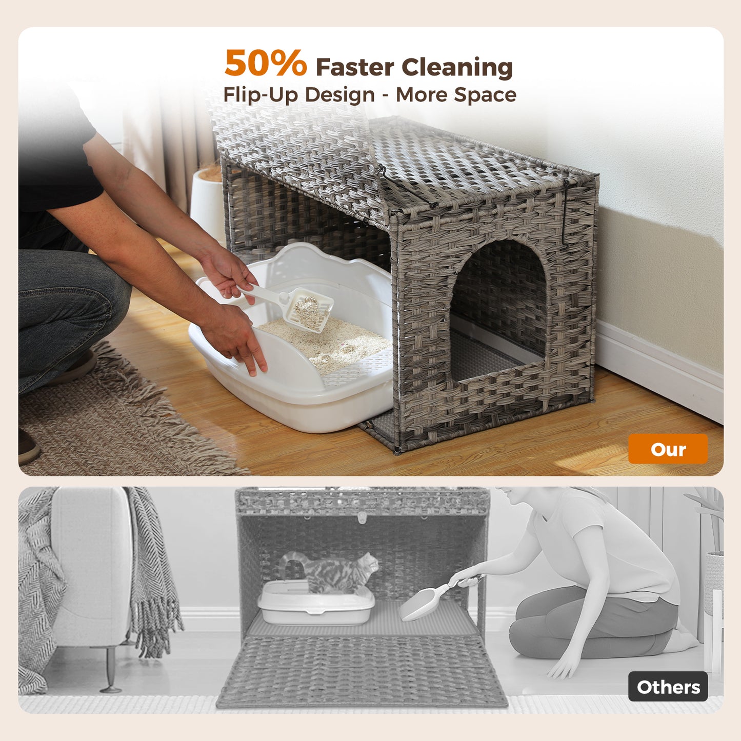 PAWZ Road Katzenklo | Designer-Möbel aus Rattan | Mit High-Entry & Anti-Streu-System