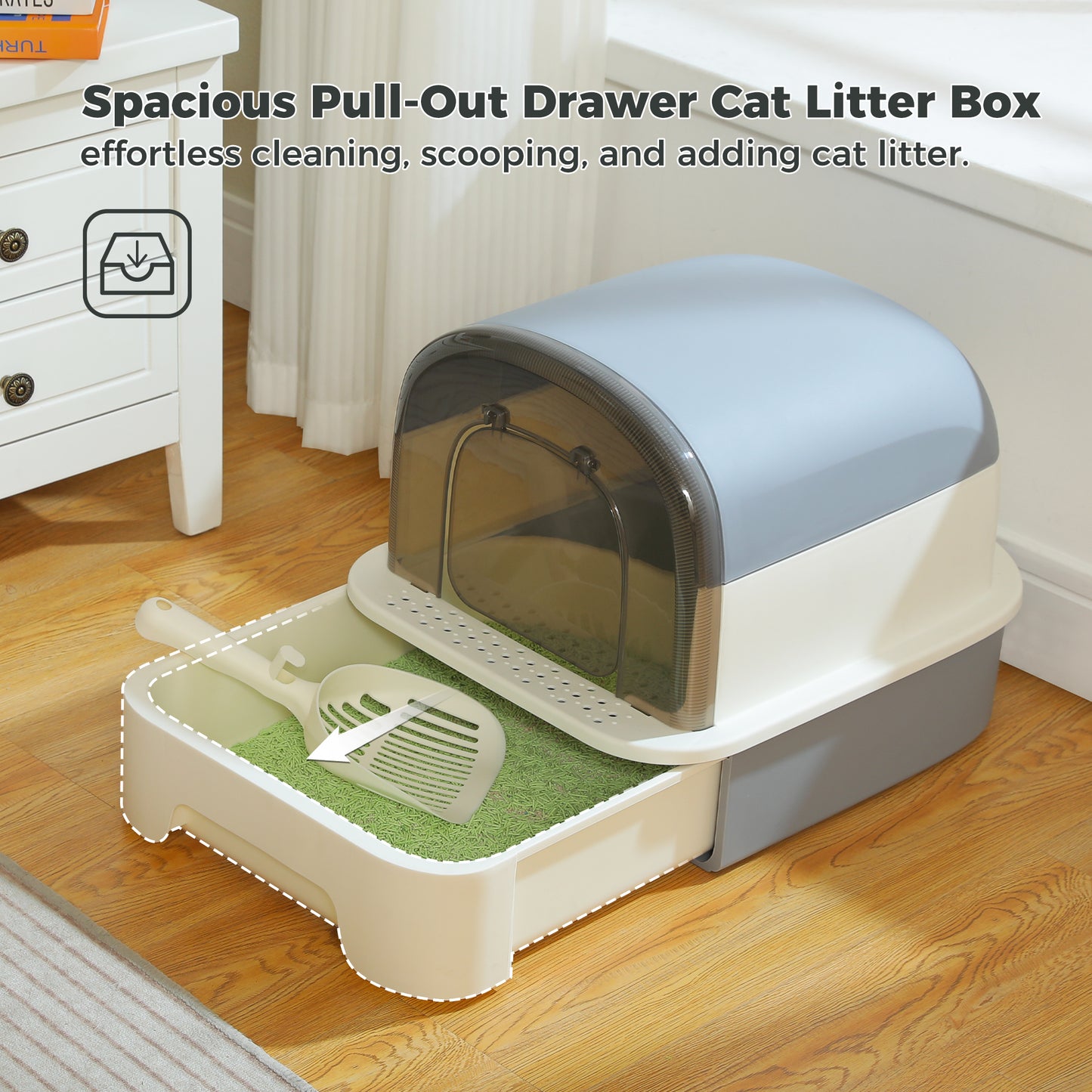 Pawz Road - Katzentoilette mit Schubladen-System Extra großer 50 cm Innenraum mit Geruchskontrolle