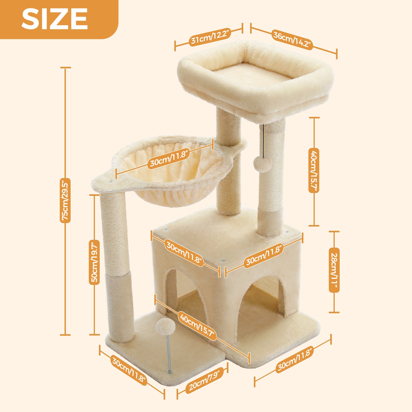 PAWZ Road – Mehrstöckiges Kletterparadies für Katzen | 106 cm | Robuste Sisal-Kratzsäulen | Stabile Etagenplattformen