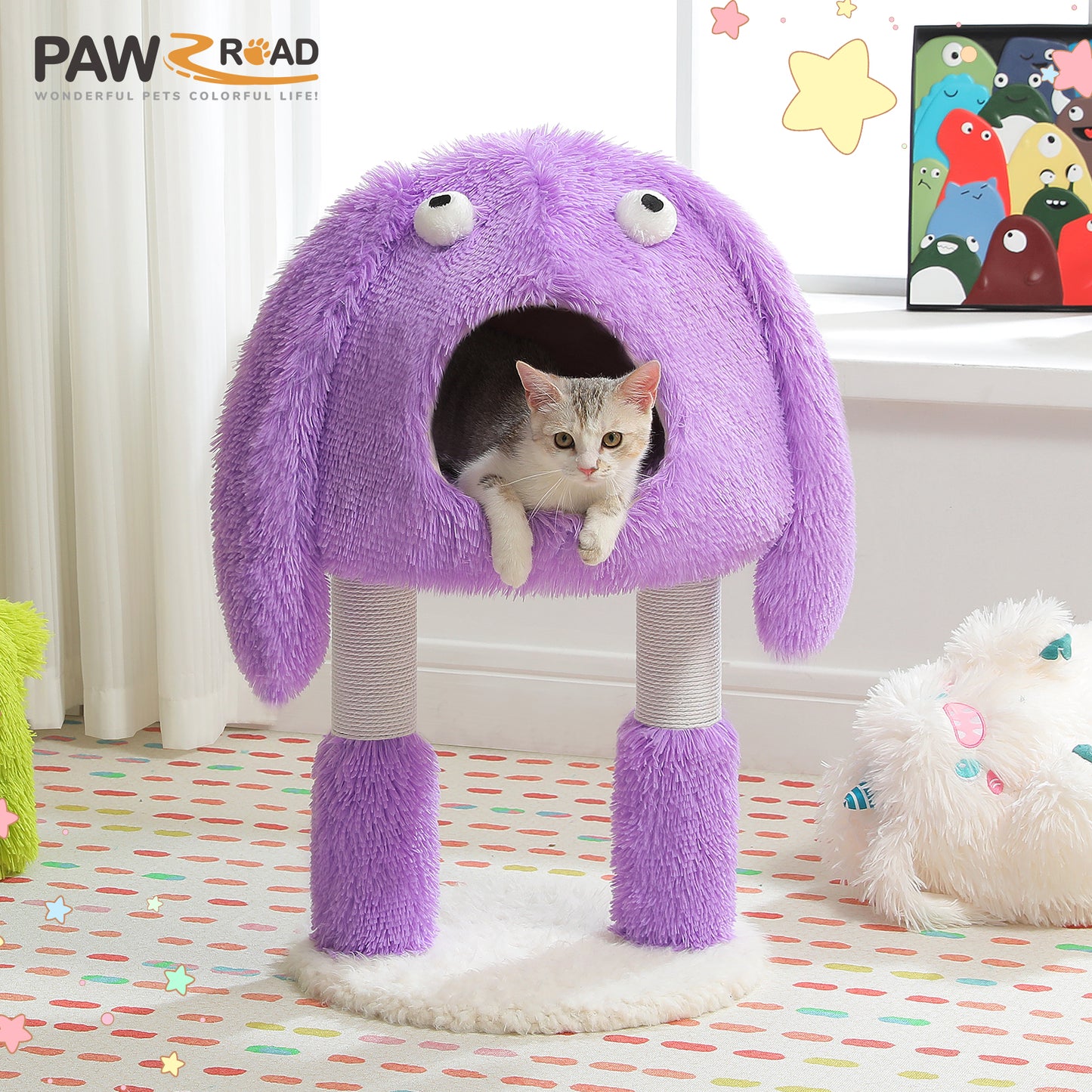 PAWZ Road Purple Monster Cat Tree | 2-in-1 Cat Tower | with XXL Sleeping Cave | Sisal Posts & Play Tunnel