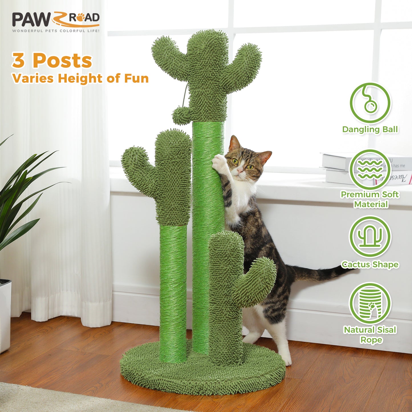TOP DEAL | PAWZ Road Kakteen-Kratzsäulen- Größe M-53CM|L-68.5CM | Anti-Rutsch-Design (Tragkraft 20kg/4 Katzen)