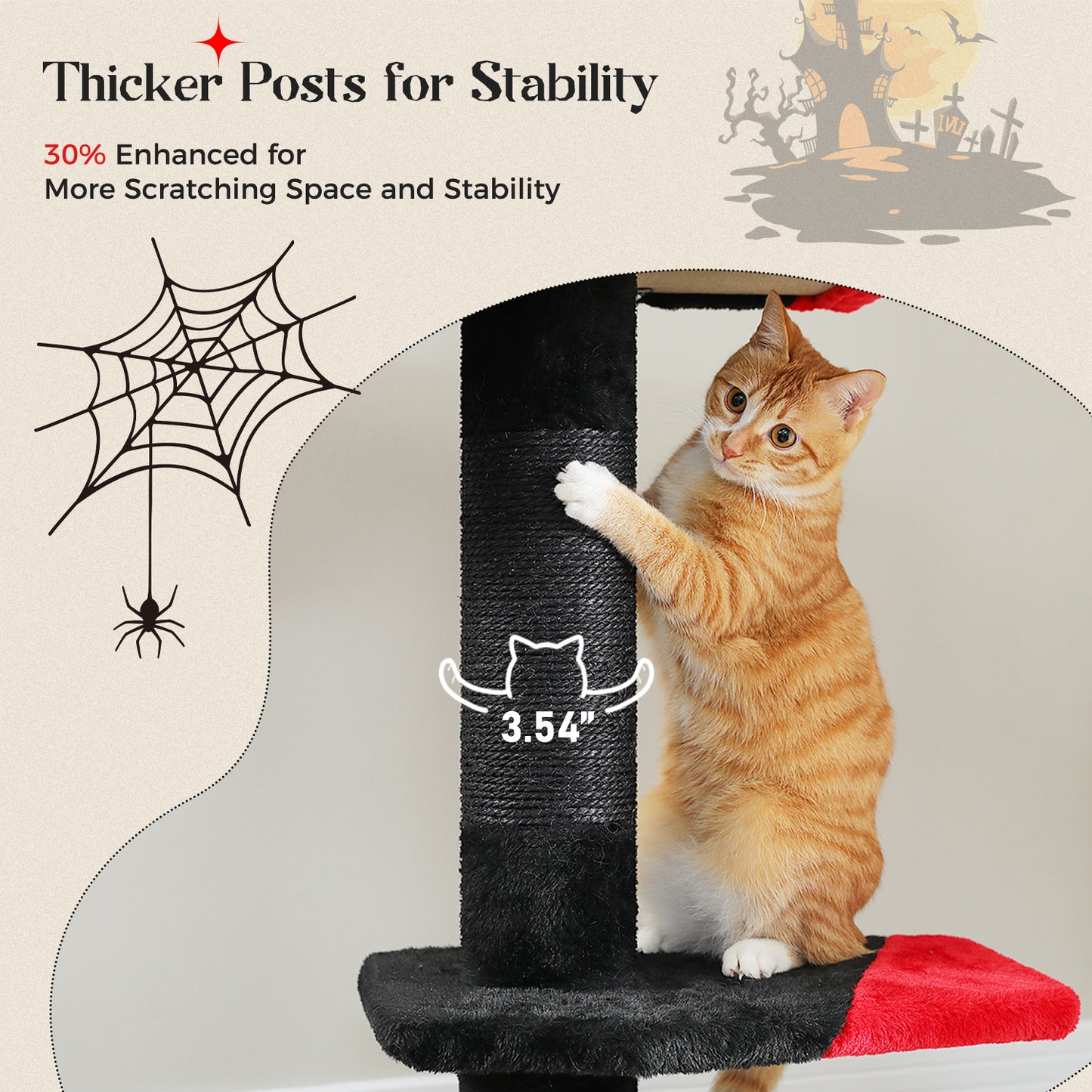 PAWZ Road Kaktus-Katzenkratzbaum | Deckenstütz-System | Höhenverstellbar (241-274 cm) | Mit Sisal-Kratzsäulen | Ideal für Großkatzen