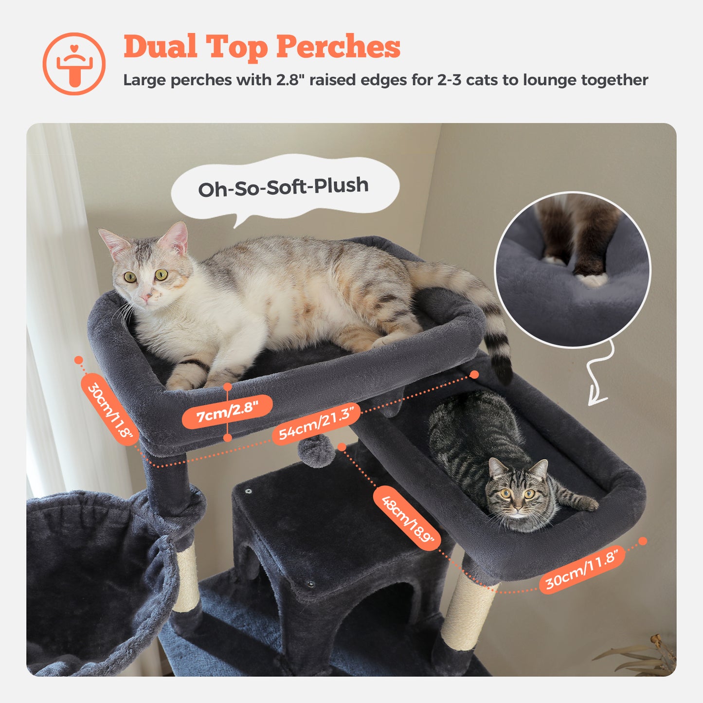PAWZ Road 81 Zoll hoher Kratzbaum für Wohnungskatzen | Großes Modell für ausgewachsene Katzen | Mehretagiger Katzenbaum mit stabilem Metallrahmen-Hängematte | 2-in-1 Kratzrampe | 2 erhöhte Liegeflächen | 2 gemütliche Schlafhäuschen | 6 Kratzpfosten