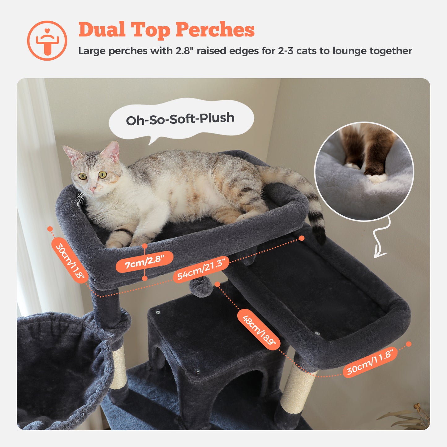PAWZ Road 81 Zoll hoher Kratzbaum für Wohnungskatzen | Großes Modell für ausgewachsene Katzen | Mehretagiger Katzenbaum mit stabilem Metallrahmen-Hängematte | 2-in-1 Kratzrampe | 2 erhöhte Liegeflächen | 2 gemütliche Schlafhäuschen | 6 Kratzpfosten