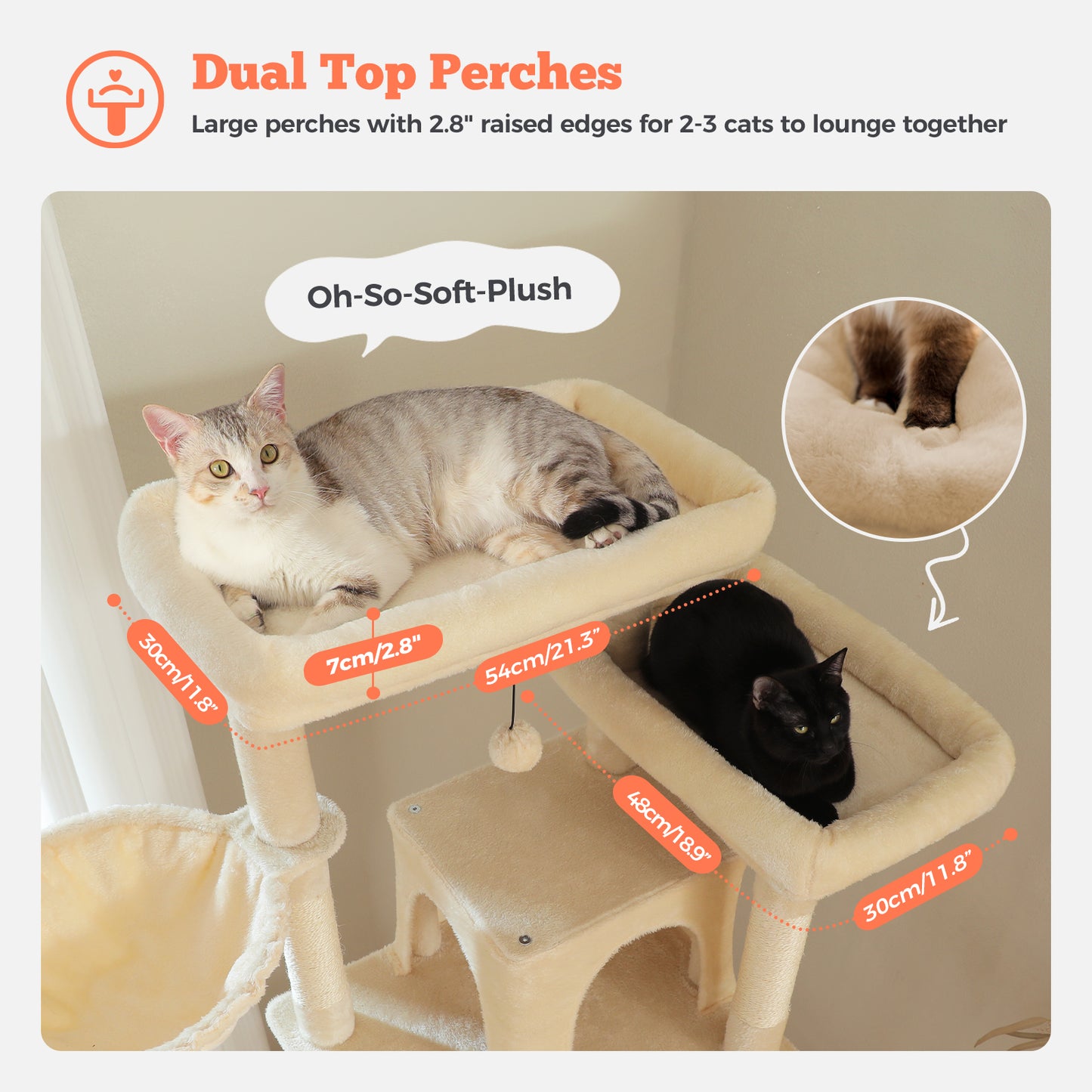 PAWZ Road 81 Zoll hoher Kratzbaum für Wohnungskatzen | Großes Modell für ausgewachsene Katzen | Mehretagiger Katzenbaum mit stabilem Metallrahmen-Hängematte | 2-in-1 Kratzrampe | 2 erhöhte Liegeflächen | 2 gemütliche Schlafhäuschen | 6 Kratzpfosten