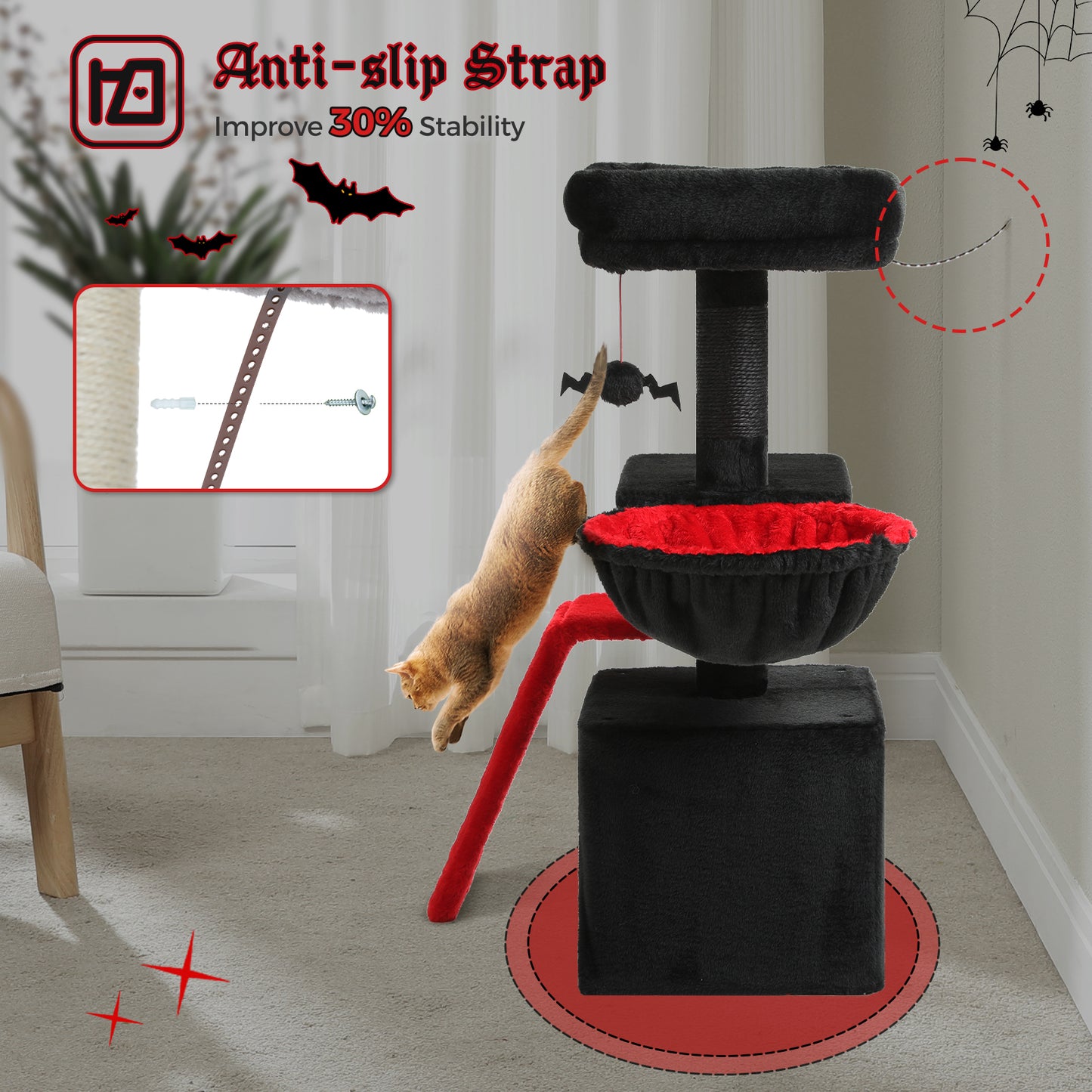 PAWZ Road Gotischer Katzenbaum für Wohnungskatzen – 80 cm kleiner Blumen-Kratzturm mit Sisal-Kratzrampe | kuscheliger Hängematte & abnehmbarer Blumen-Schlafplattform für Kätzchen