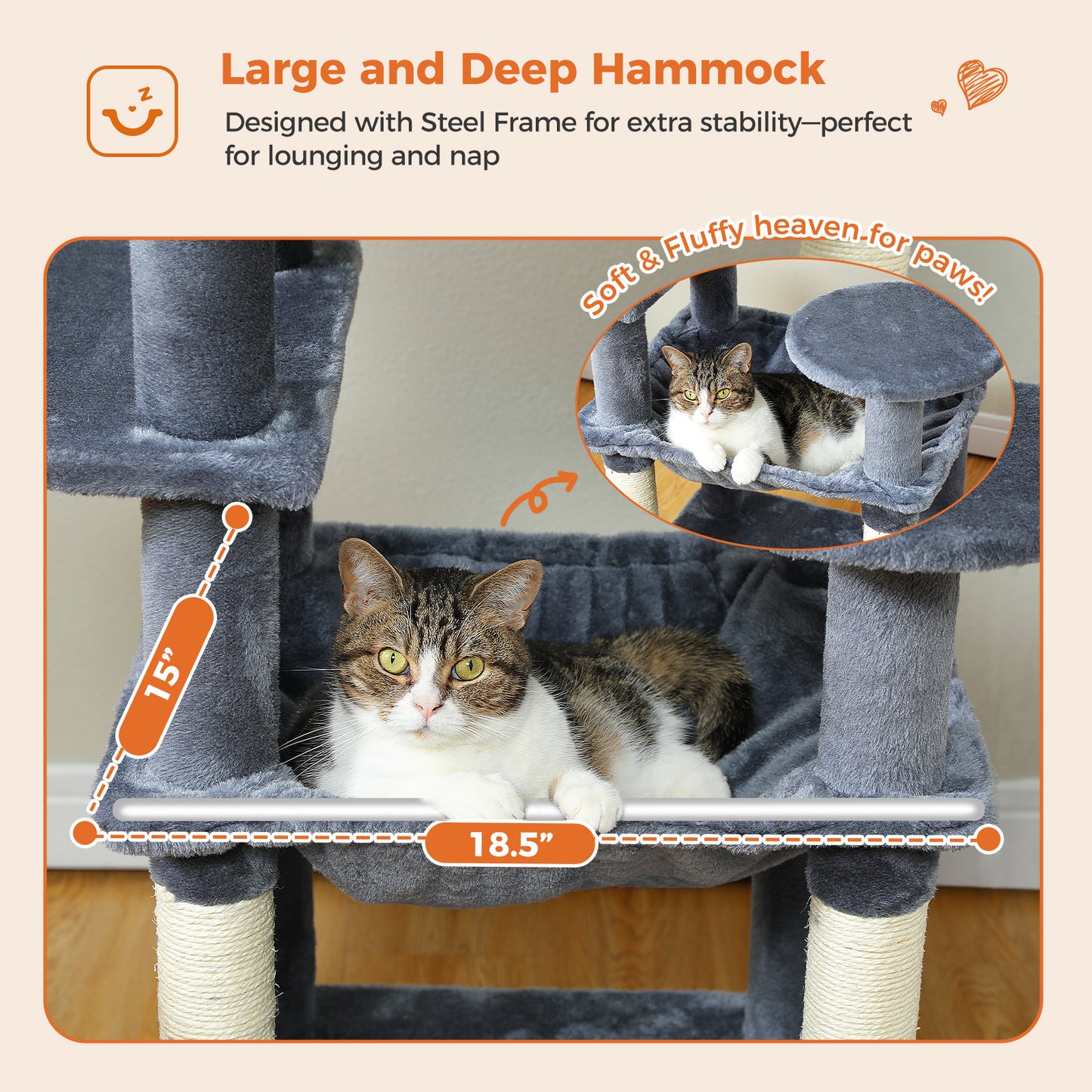 PAWZ Road Premium-Rascador | Árbol para gatos con hamaca XXL | Altura total 136 cm | Ideal para hogares con múltiples gatos