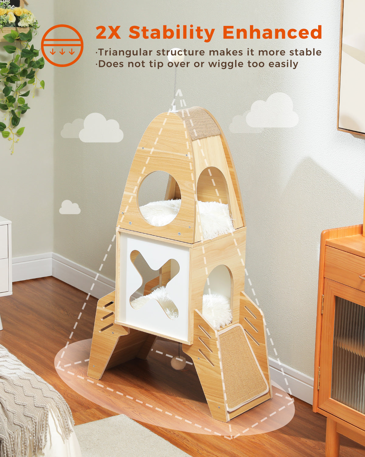 PAWZ Road Rascador Moderno de Cohetes | 120 cm | Árbol para Gatos de Madera Maciza | Torre de Escalada Interior para Gatos