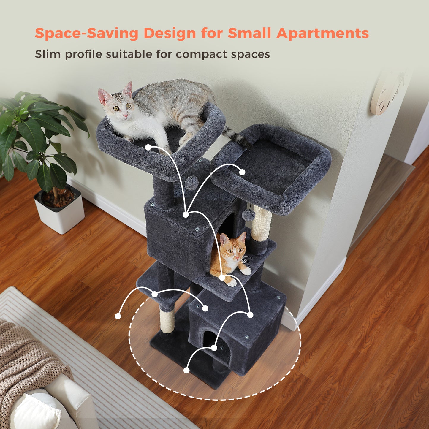 PAWZ Road XXL Cat Tree | 180 cm Cat Tower for Apartments | With Scratching Posts, Sleeping House & Multi-Level Viewing Platform