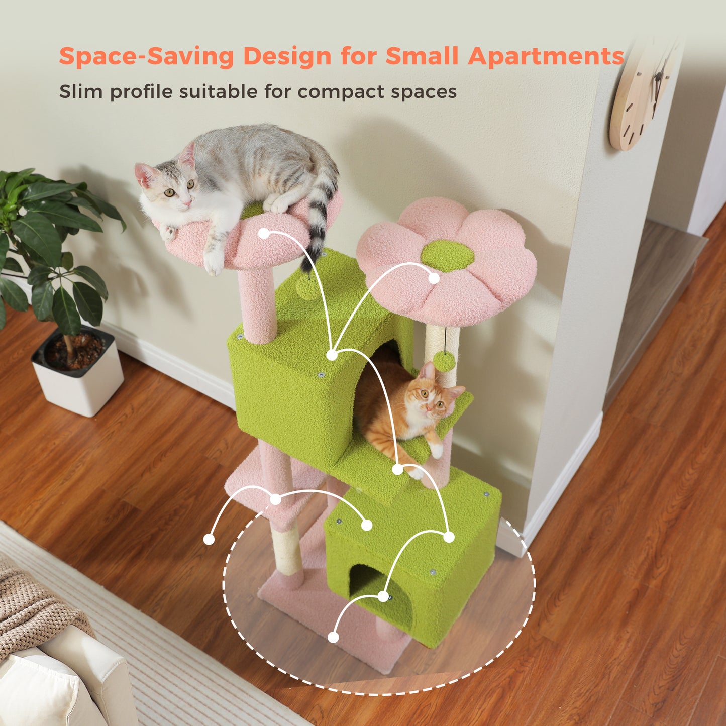 PAWZ Road XXL Cat Tree | 180 cm Cat Tower for Apartments | With Scratching Posts, Sleeping House & Multi-Level Viewing Platform