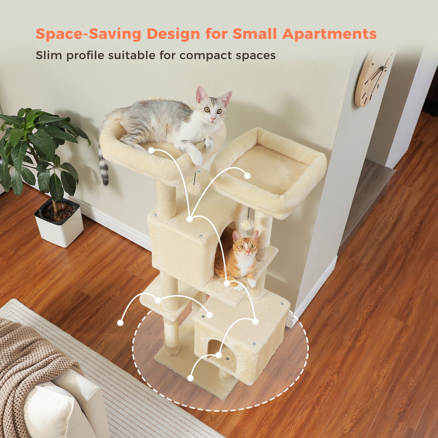 PAWZ Road XXL Cat Tree | 180 cm Cat Tower for Apartments | With Scratching Posts, Sleeping House & Multi-Level Viewing Platform