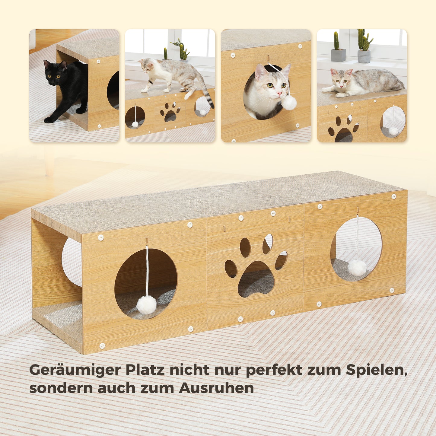 Kaufen 1, erhalten 1 gratis! Premium Kratzbaum mit Hängespielzeug – 100 cm XL | Kletterbereich | robuste Wellpappe-Kratzfläche für 1–3 Katzen | nur 3 kg leicht