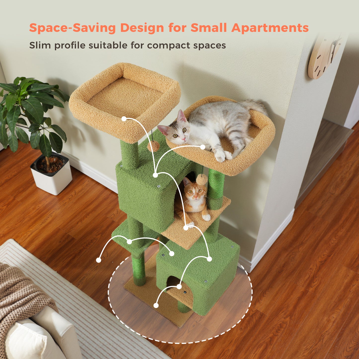 PAWZ Road XXL Cat Tree | 180 cm Cat Tower for Apartments | With Scratching Posts, Sleeping House & Multi-Level Viewing Platform