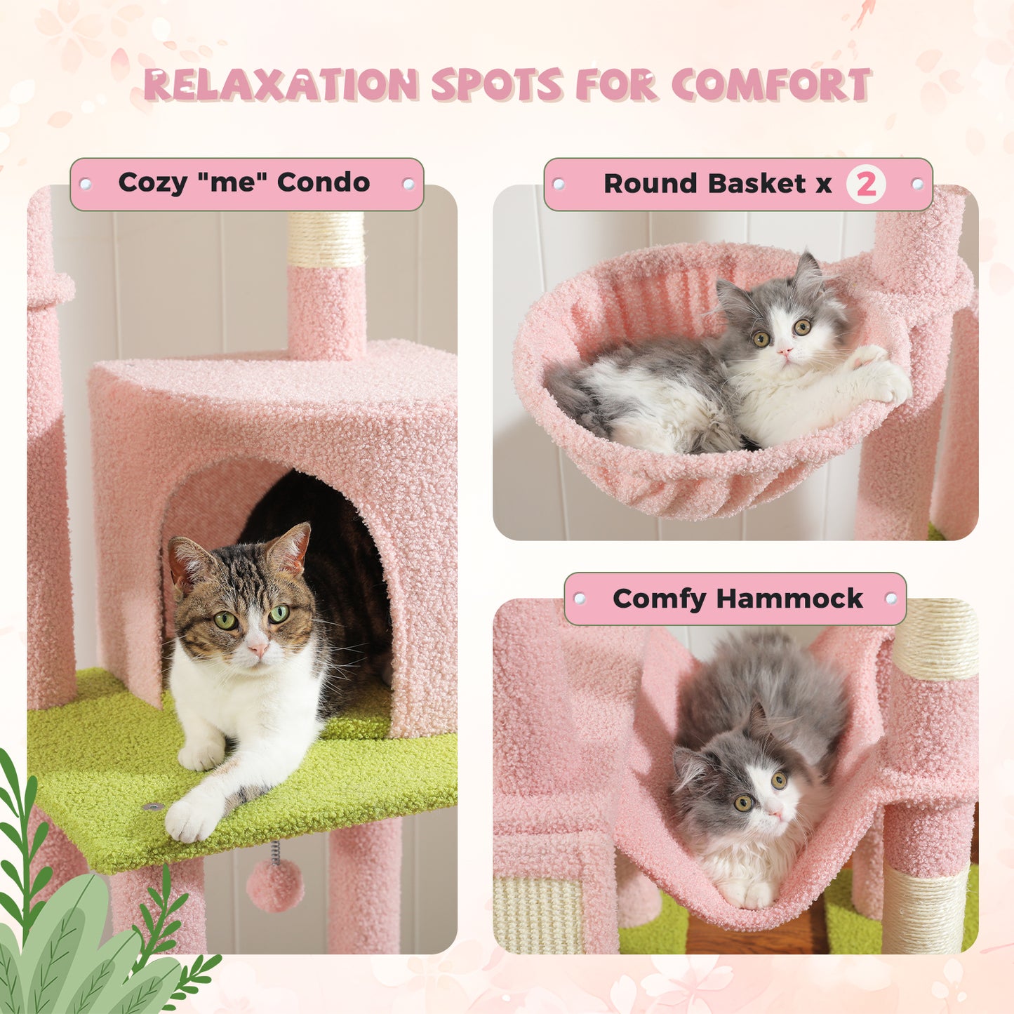 PAWZ Road Kaktus-Arbre pour chats – Arbre à gratter haut sur le mur avec hauteur réglable (215-285 cm), centre d'escalade à 7 niveaux avec hamacs douillets, 5 plateformes et poteaux à gratter pour chats d'appartement