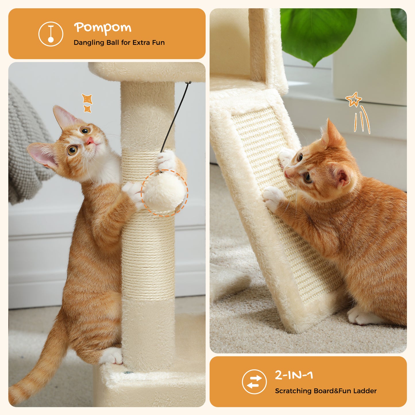 PAWZ Road Katzenbaum 76 cm | Katzenturm mit Doppel-Schlafhaus | Haushalts-Kratzbaum