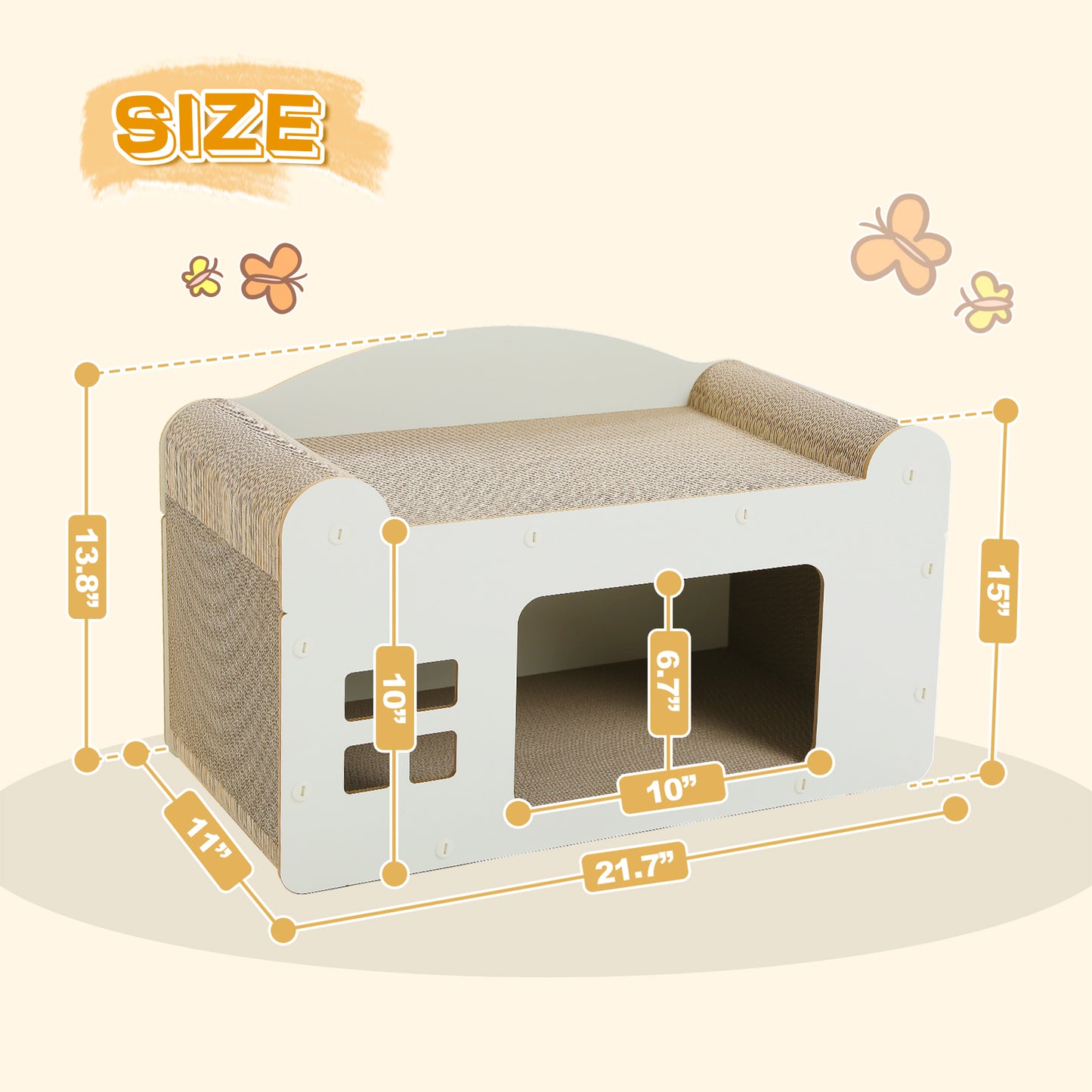 PAWZ Road Casa para Gatos con Tapa Desmontable y Rascador | Construcción de Cartón Ondulado de Alta Densidad de Doble Capa | Casa para Gatos 2 en 1 + Función de Rascado | Ventilada y Lavable