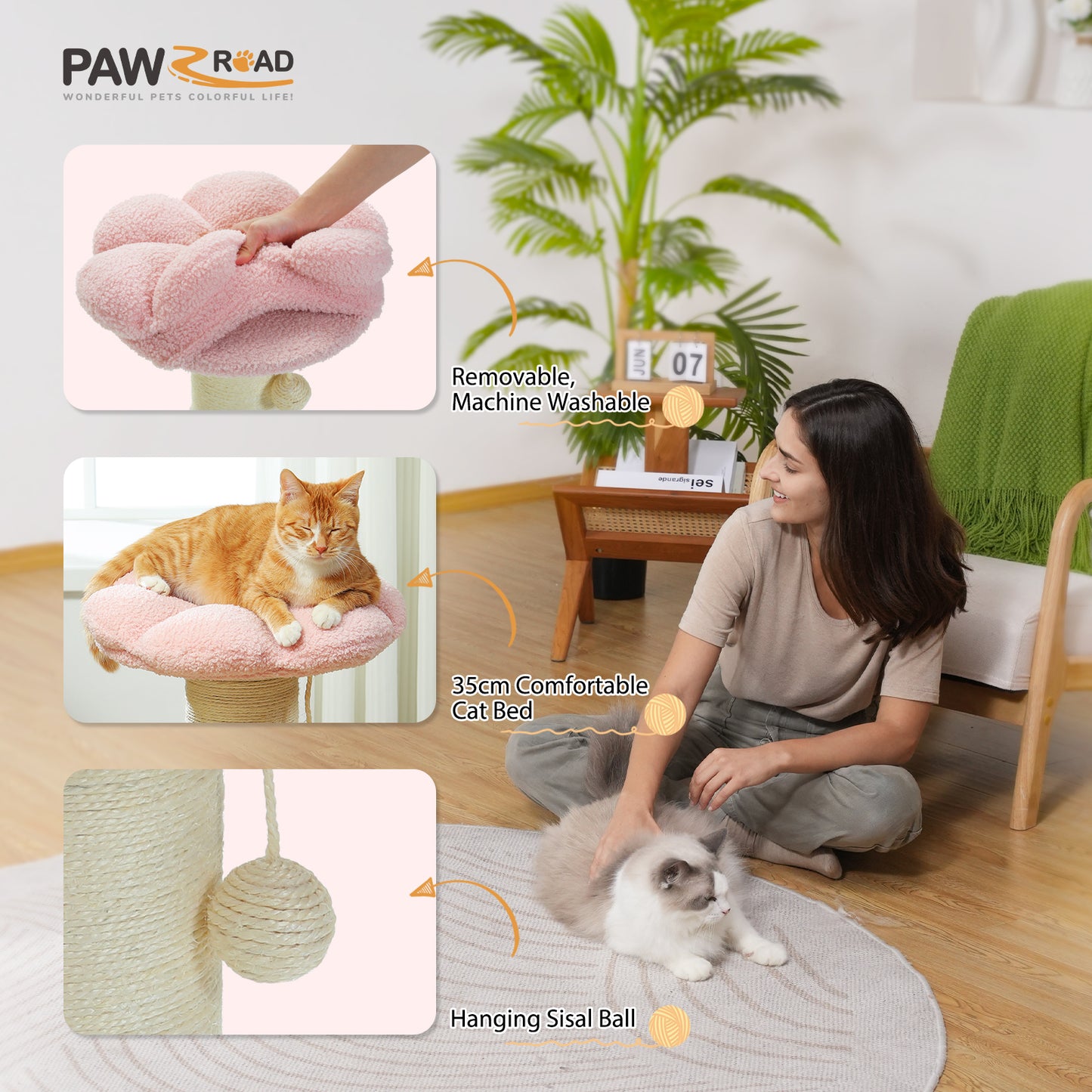 PAWZ Road 60cm Columnas de Rascado de Flores (Rosa/Verde)