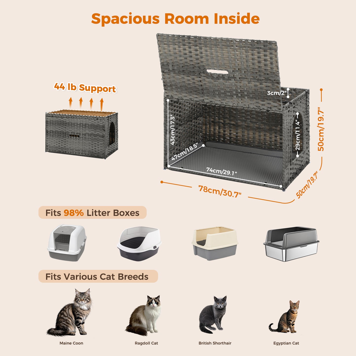 PAWZ Road Katzenklo | Designer-Möbel aus Rattan | Mit High-Entry & Anti-Streu-System