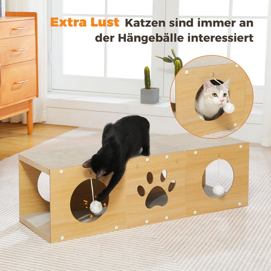 Kaufen 1, erhalten 1 gratis! Premium Kratzbaum mit Hängespielzeug – 100 cm XL | Kletterbereich | robuste Wellpappe-Kratzfläche für 1–3 Katzen | nur 3 kg leicht