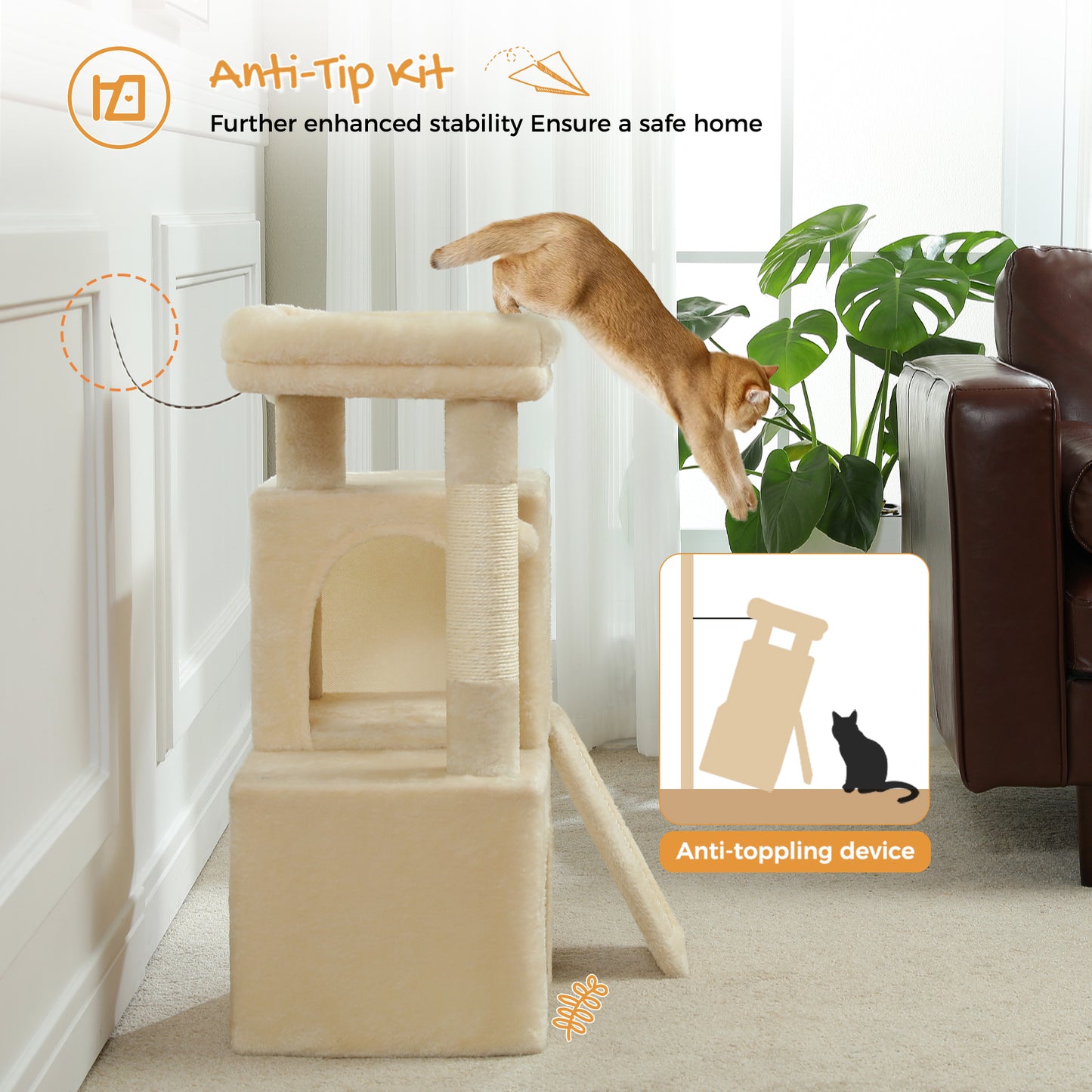 PAWZ Road Katzenbaum 76 cm | Katzenturm mit Doppel-Schlafhaus | Haushalts-Kratzbaum