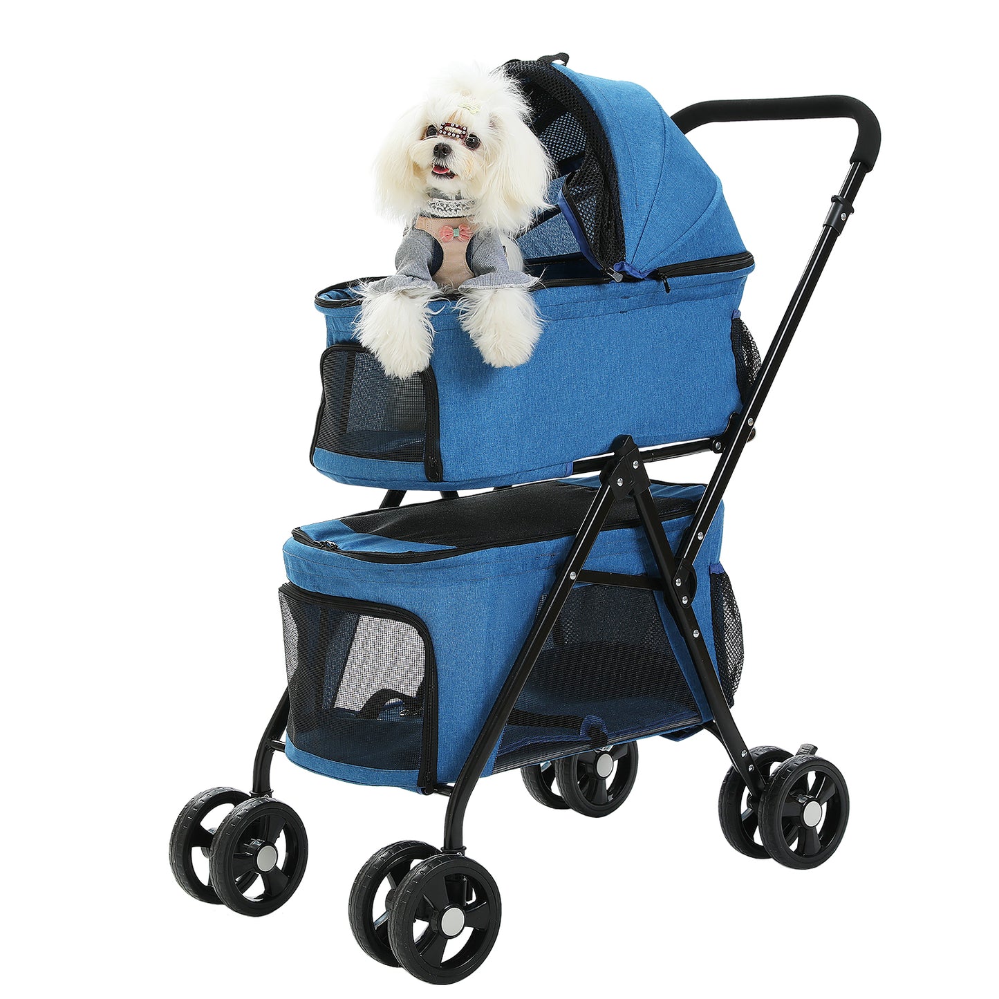 PAWZ Road Zusammenklappbarer Hundewagen - 360° Federung + 2-stufiges Belüftungsdach | Reißverschlussfreier Einstieg | Sicherheitsgurt
