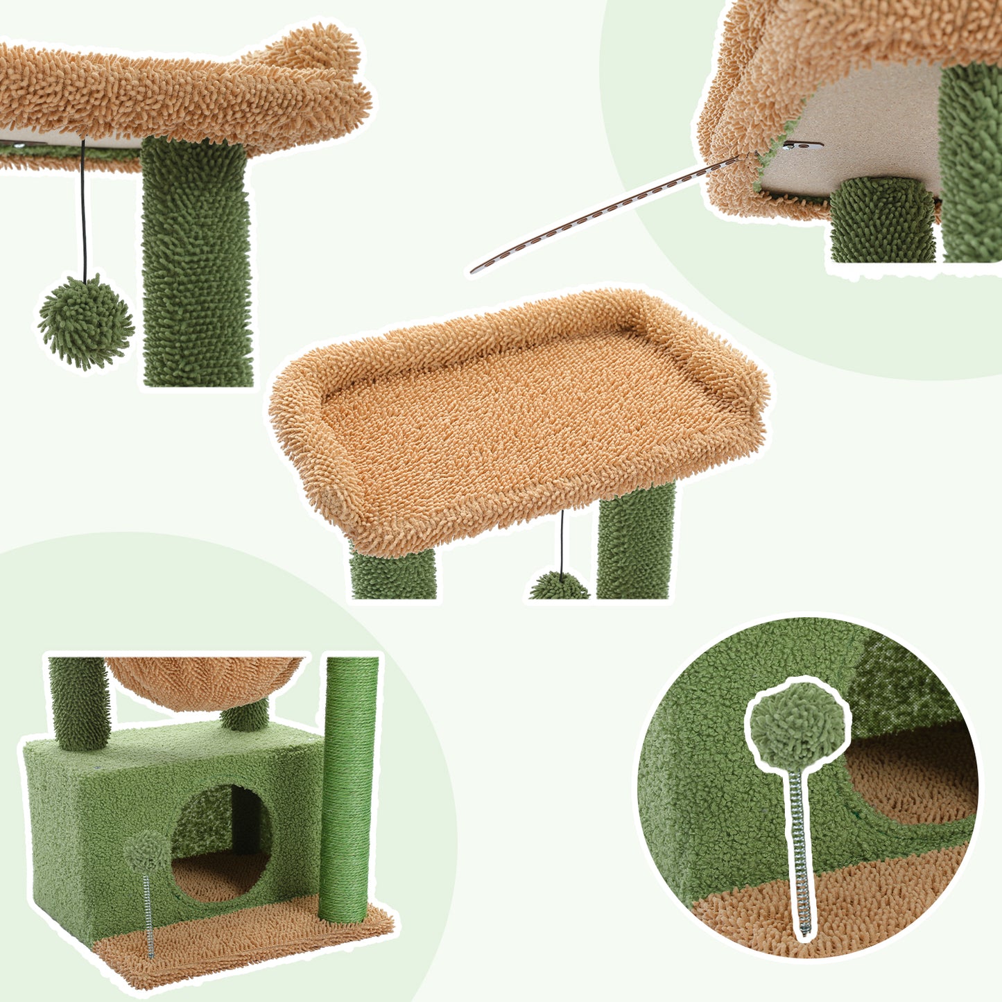 PAWZ Road 4-in-1 Kaktus-Katzenbaum | 84 cm Katzenturm | mit XXL-Schlafhaus | Sisalpfosten | Tiefe Hängematte | Aussichtsplattform