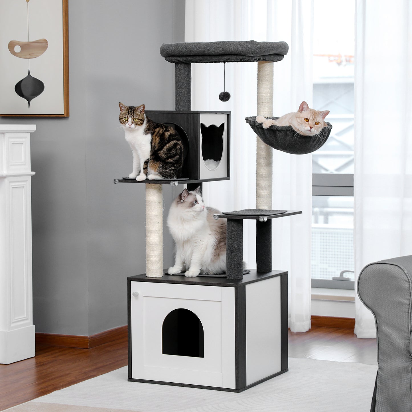 PAWZ Road Moderner Kratzbaum für Großkatzen | Premium-Katzenbaum mit XXL-Schlafhaus | Gesamthöhe 146 cm