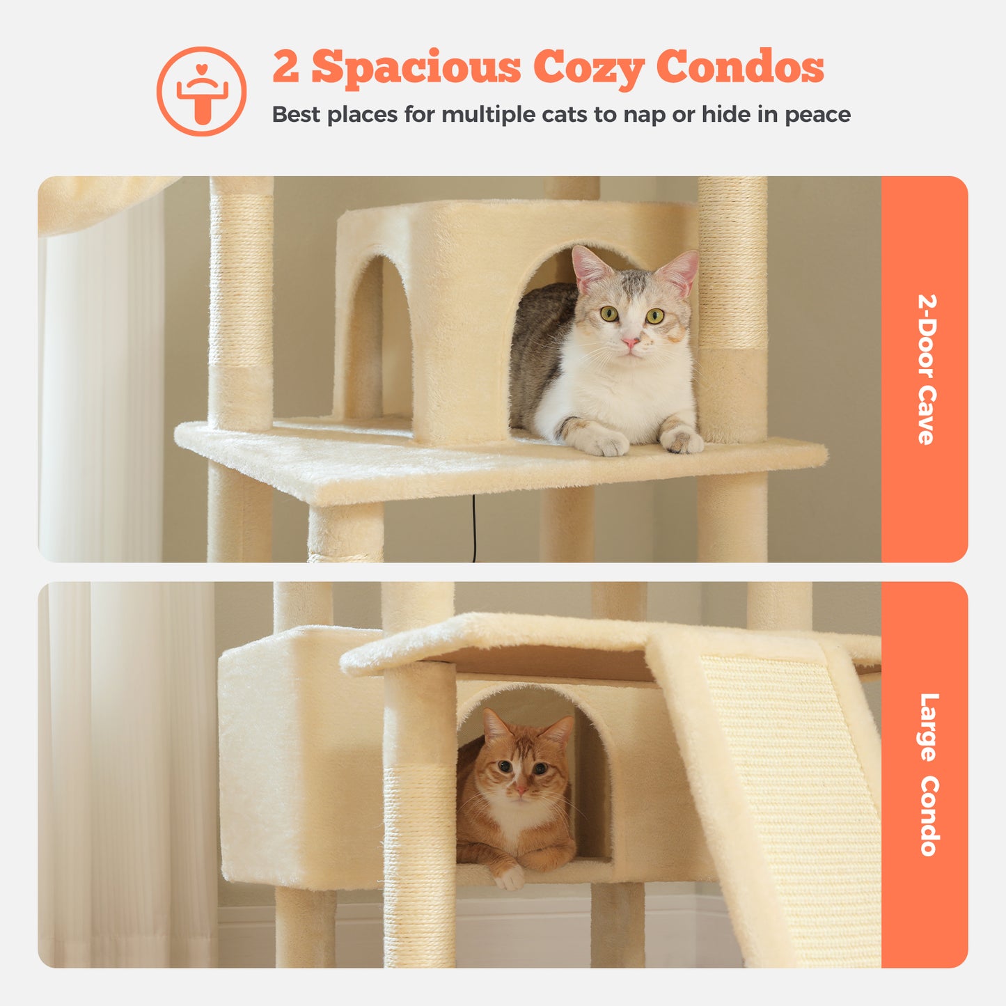 PAWZ Road 81 Zoll hoher Kratzbaum für Wohnungskatzen | Großes Modell für ausgewachsene Katzen | Mehretagiger Katzenbaum mit stabilem Metallrahmen-Hängematte | 2-in-1 Kratzrampe | 2 erhöhte Liegeflächen | 2 gemütliche Schlafhäuschen | 6 Kratzpfosten