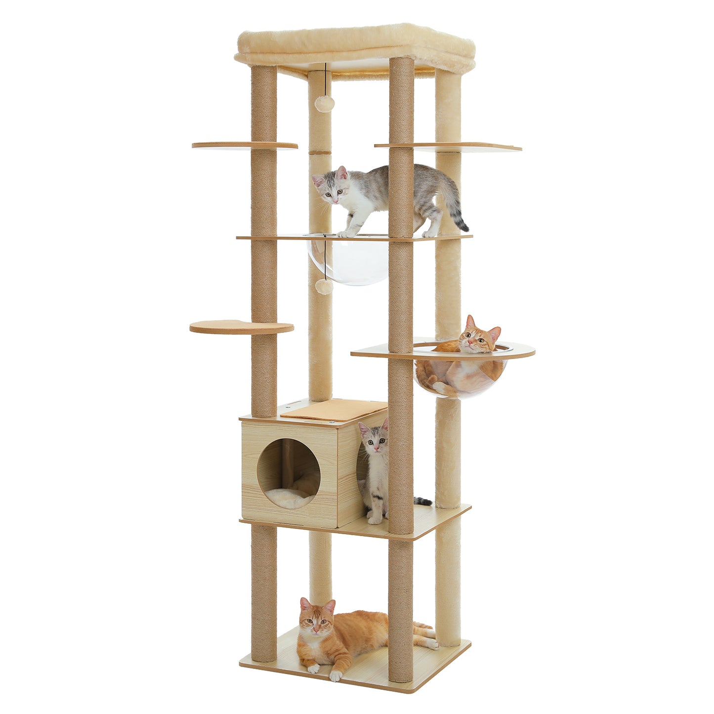 PAWZ Road Großer Katzenbaum 180 cm – Holz-Kratzturm mit Acryl-Kugelnestern | Kratzsäulen & XL-Schlafplattform für große Katzen