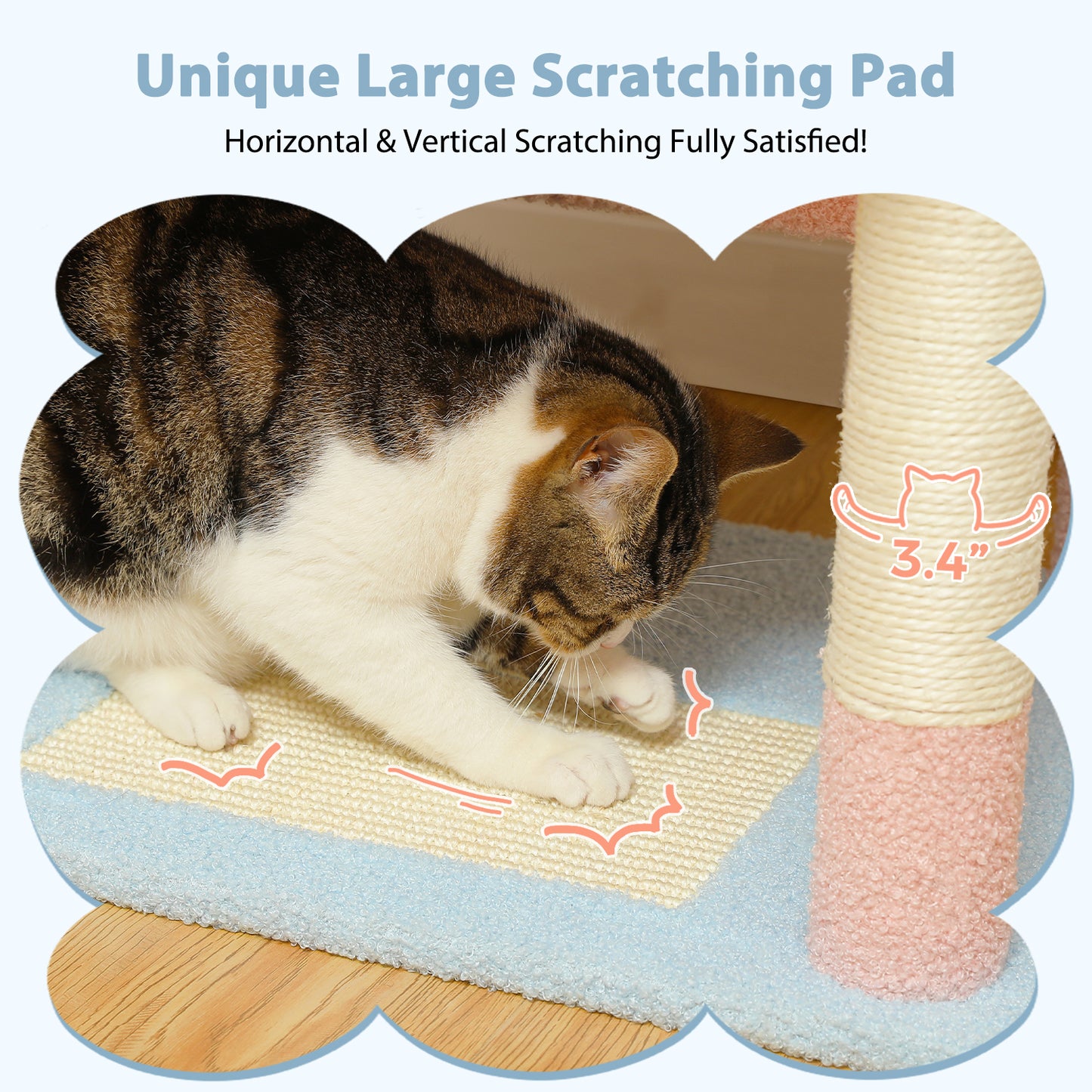 PAWZ Road Arbre à gratter, 136 cm de haut | avec hamac spacieux | maison de repos et poteau à gratter | deux plateformes rembourrées | maison pour chats adaptée aux chats d'appartement de grande taille