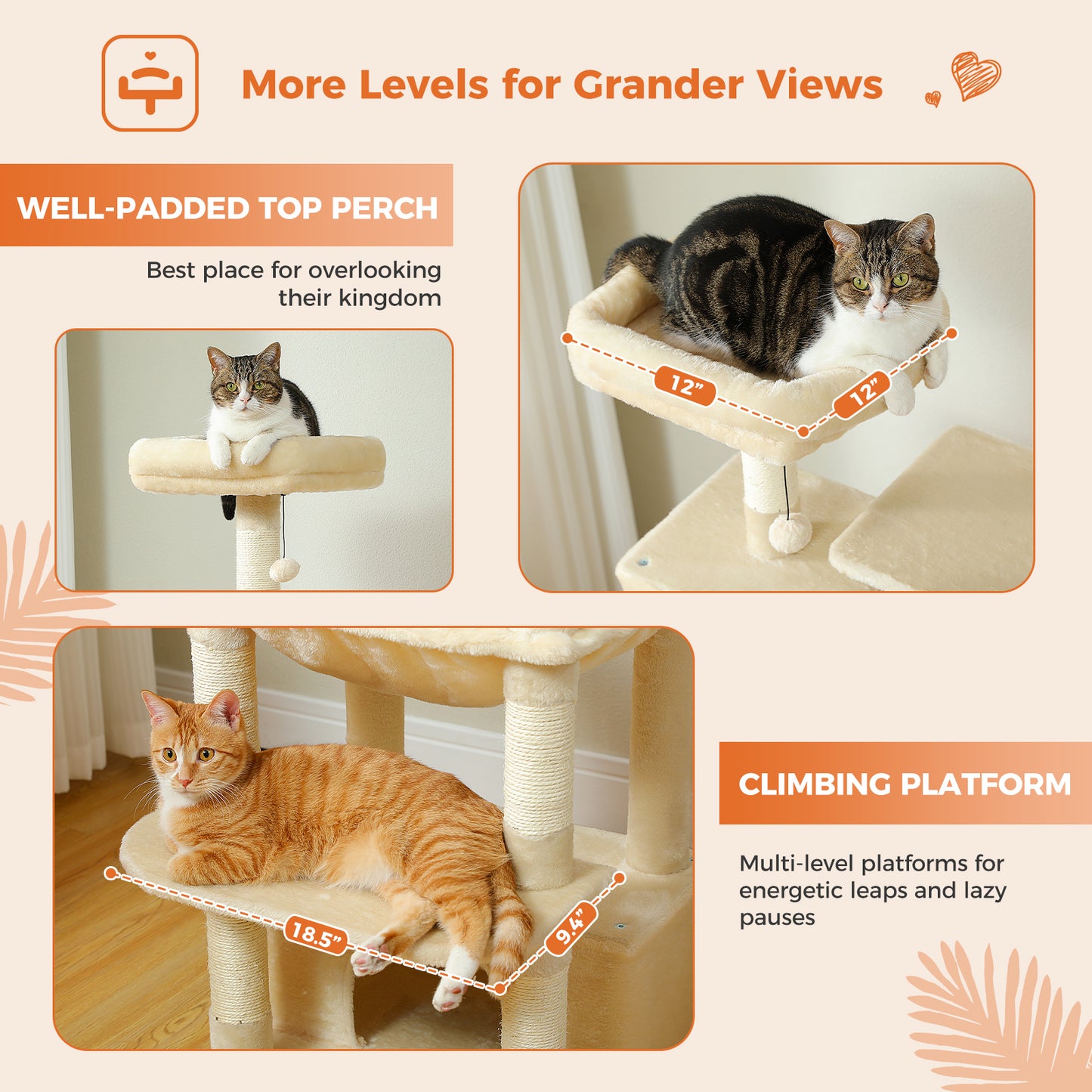 PAWZ Road Premium-Rascador | Árbol para gatos con hamaca XXL | Altura total 136 cm | Ideal para hogares con múltiples gatos
