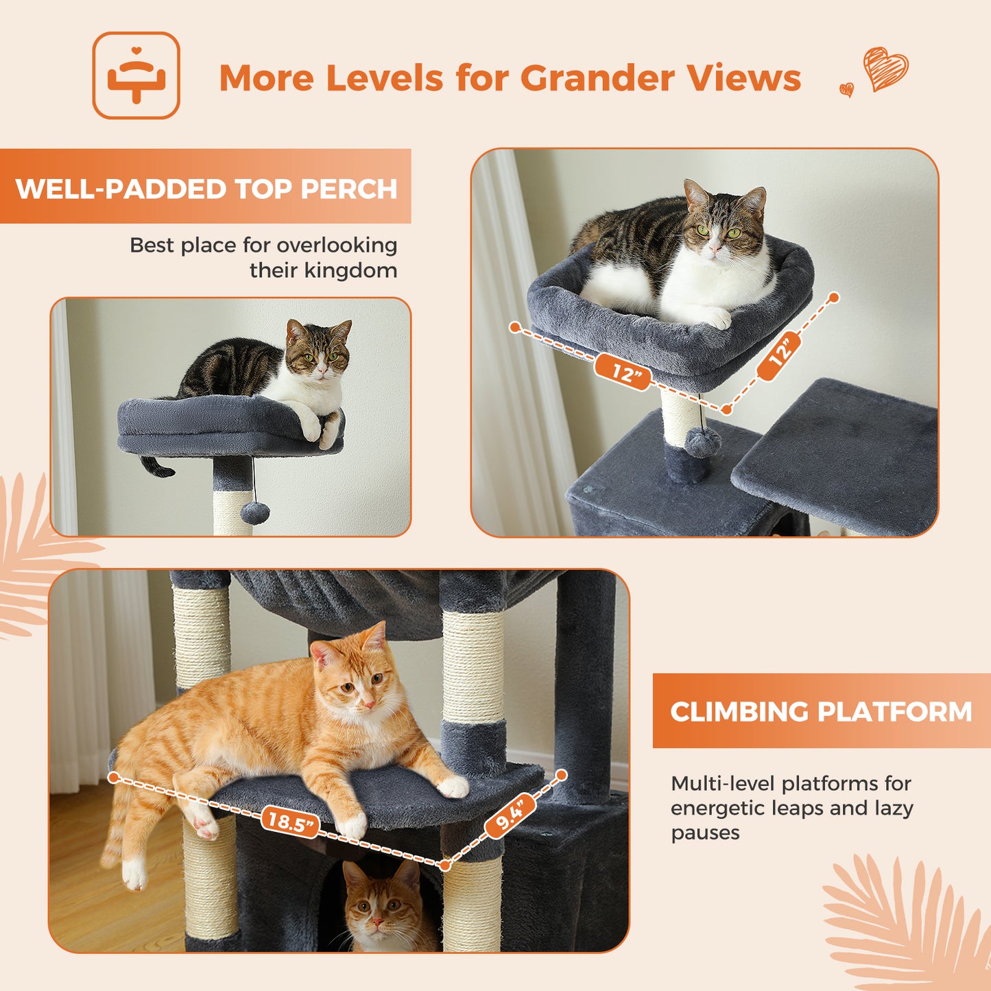 PAWZ Road Premium-Rascador | Árbol para gatos con hamaca XXL | Altura total 136 cm | Ideal para hogares con múltiples gatos