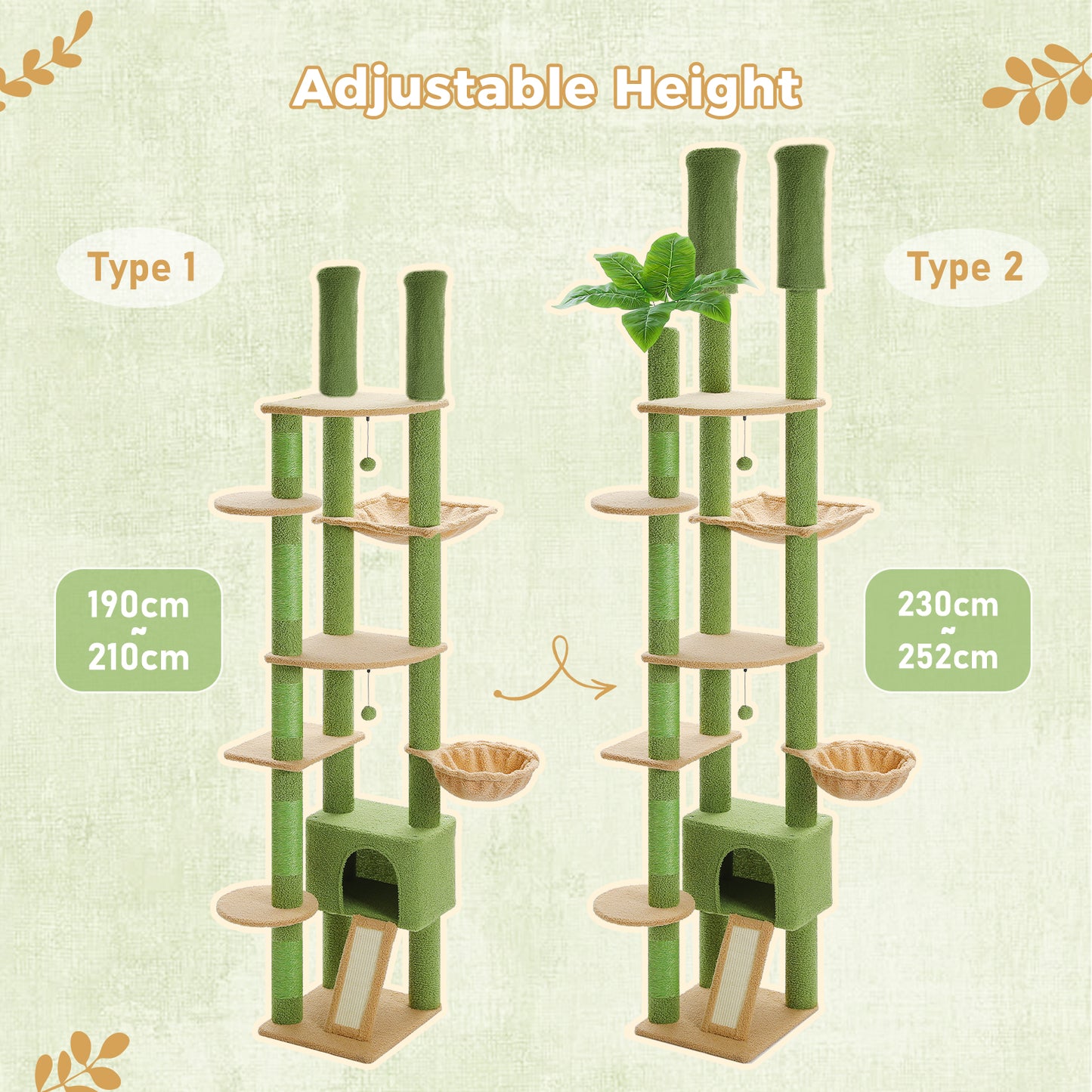 PAWZ Road 135 cm XXL Katzenbaum f¨¹r Wohnungskatzen | Gro?es Katzenhaus | Sisal-Kratzpfosten | H?ngematte & Aussichtsplattform | Modernes Kaktus-Design