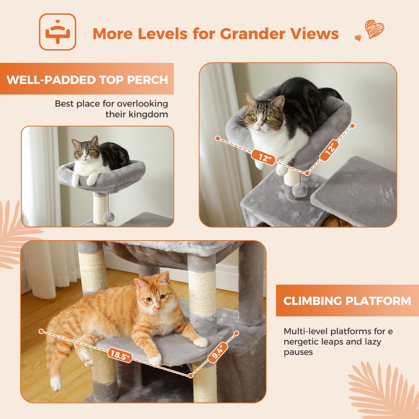 PAWZ Road Premium-Rascador | Árbol para gatos con hamaca XXL | Altura total 136 cm | Ideal para hogares con múltiples gatos