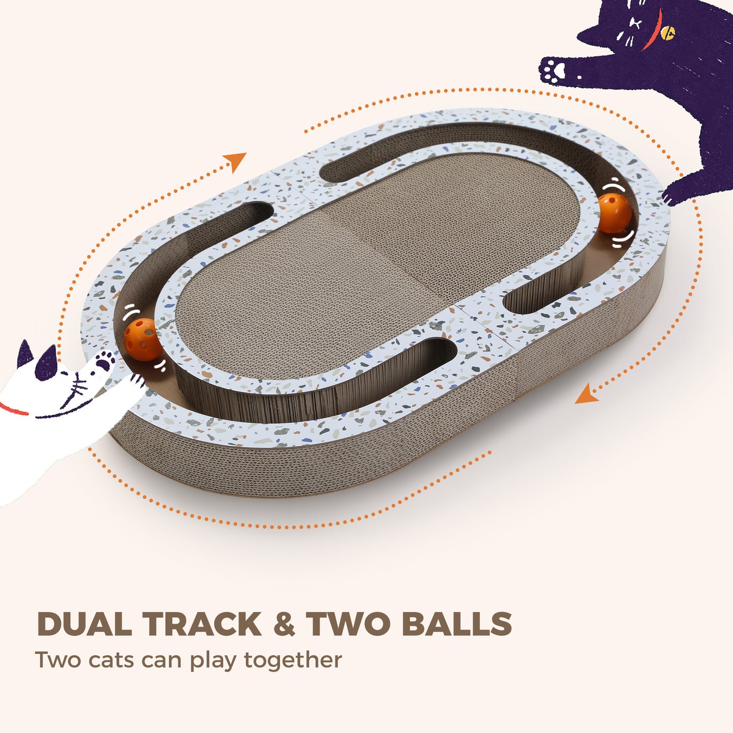 PAWZ Road Reinforced Corrugated Cardboard Cat Scratching Board | 55 cm XXL Size + Play Ball Accessory | Scratch-resistant and durable | Combines playing, scratching & resting in one