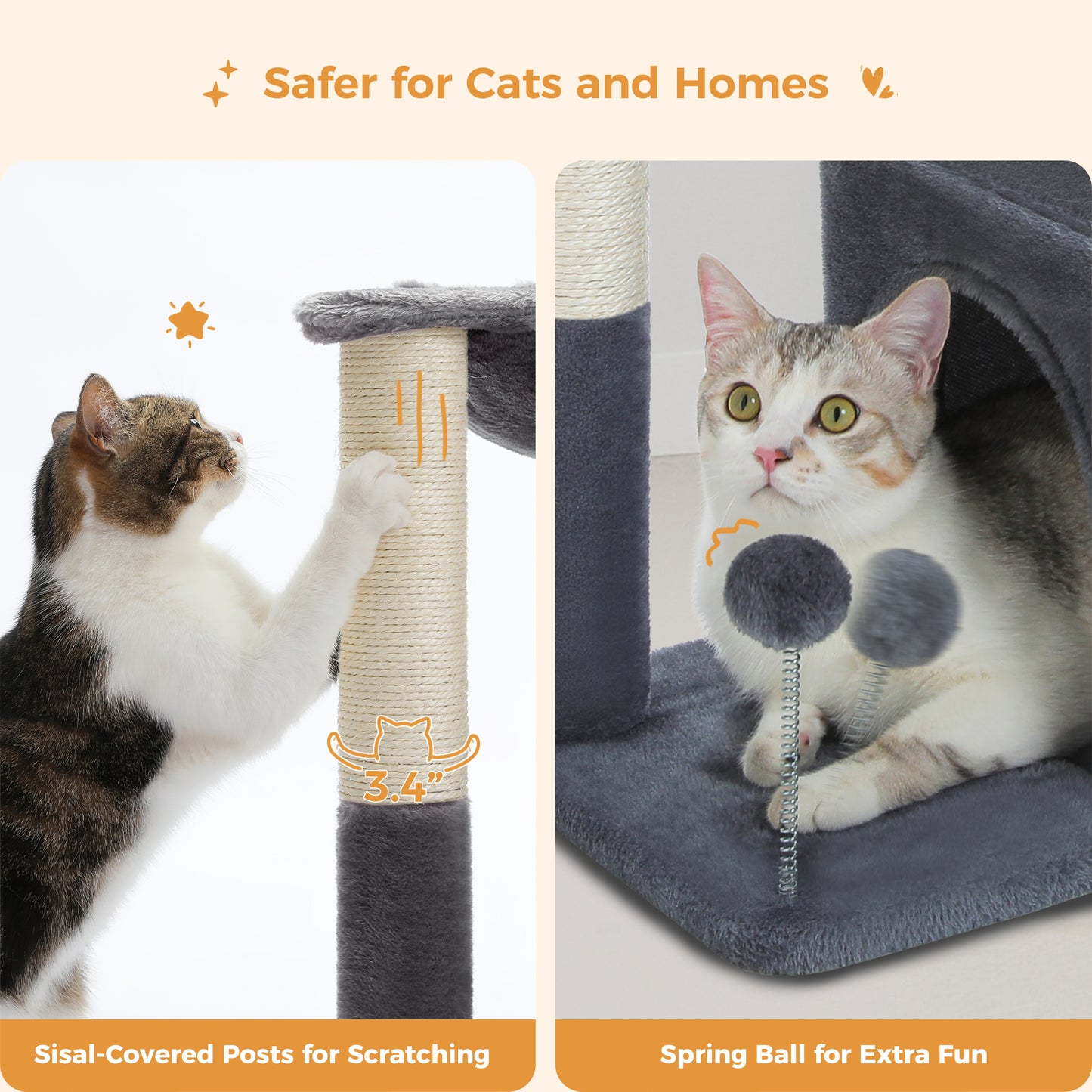 PAWZ Road – Mehrstöckiges Kletterparadies für Katzen | 106 cm | Robuste Sisal-Kratzsäulen | Stabile Etagenplattformen