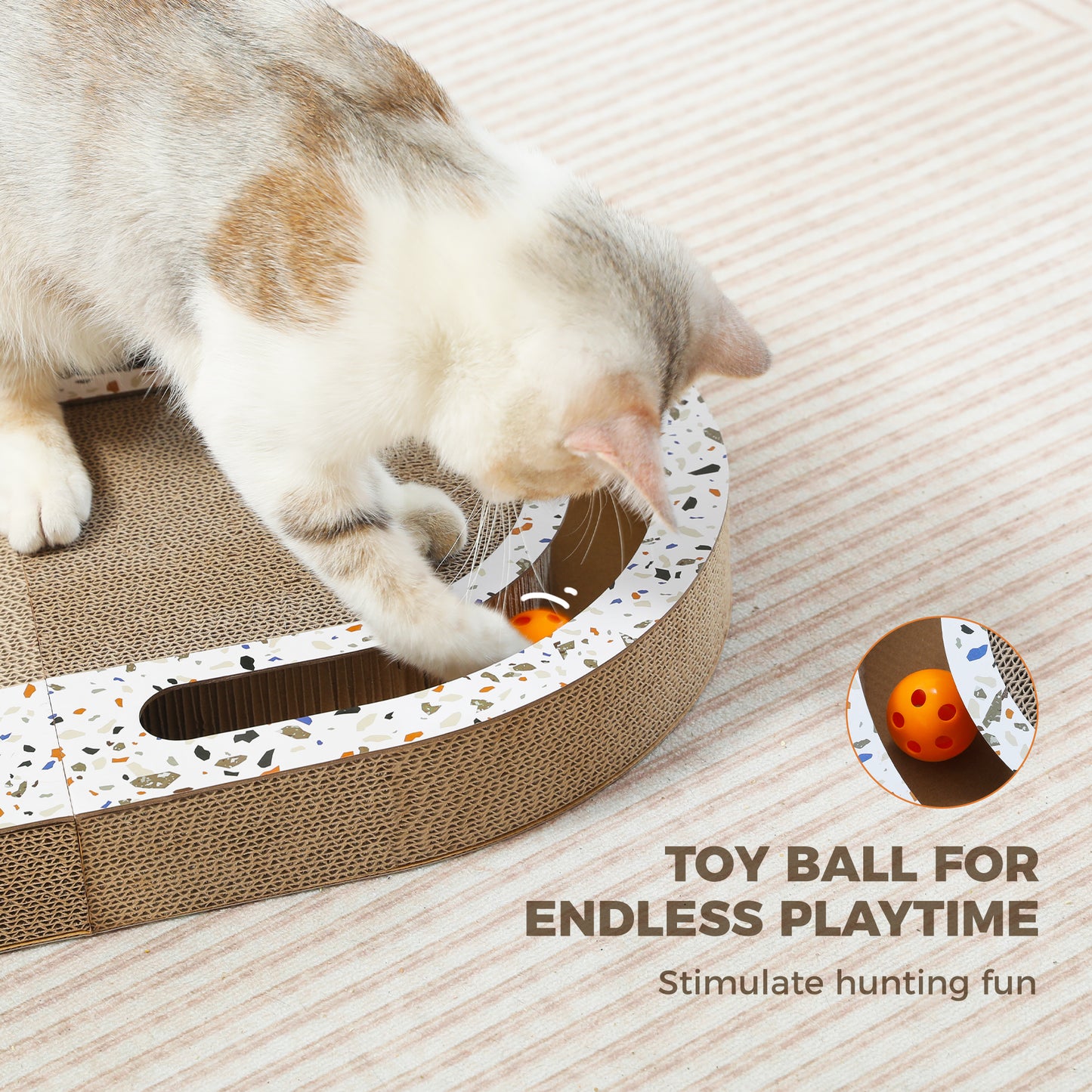 PAWZ Road Reinforced Corrugated Cardboard Cat Scratching Board | 55 cm XXL Size + Play Ball Accessory | Scratch-resistant and durable | Combines playing, scratching & resting in one