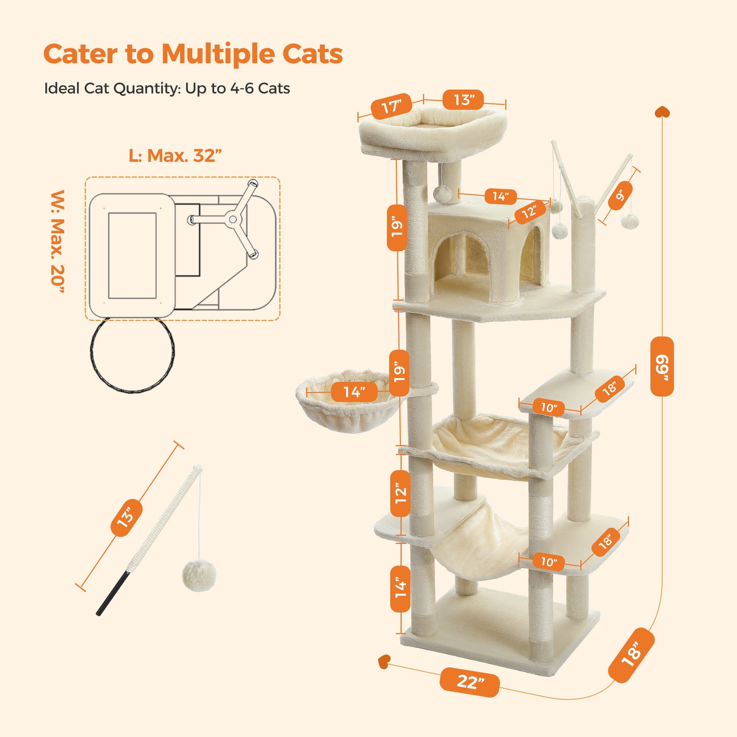 Torre per gatti PAWZ Road Premium da 180 cm | Per gatti di grandi dimensioni da interno