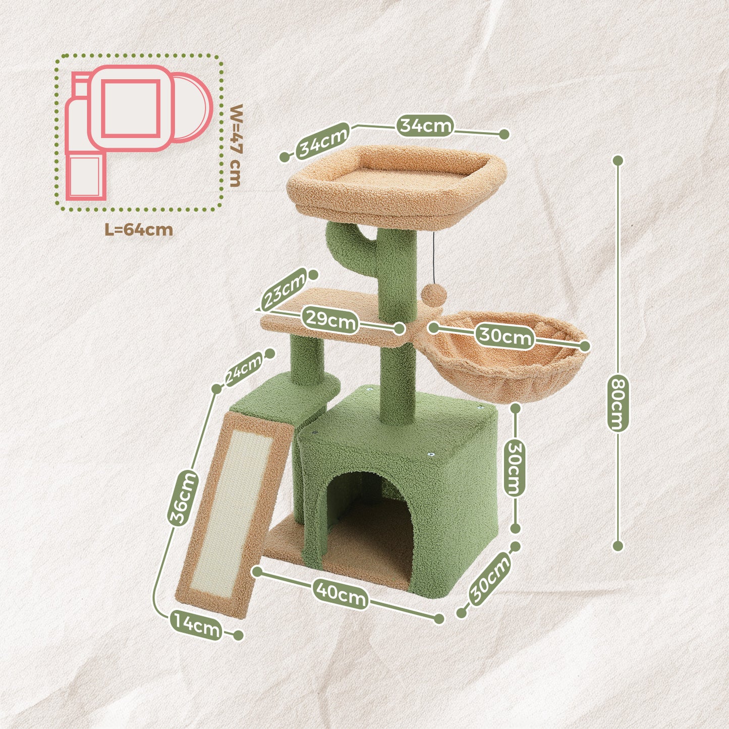PAWZ Road Gotischer Katzenbaum für Wohnungskatzen – 80 cm kleiner Blumen-Kratzturm mit Sisal-Kratzrampe | kuscheliger Hängematte & abnehmbarer Blumen-Schlafplattform für Kätzchen