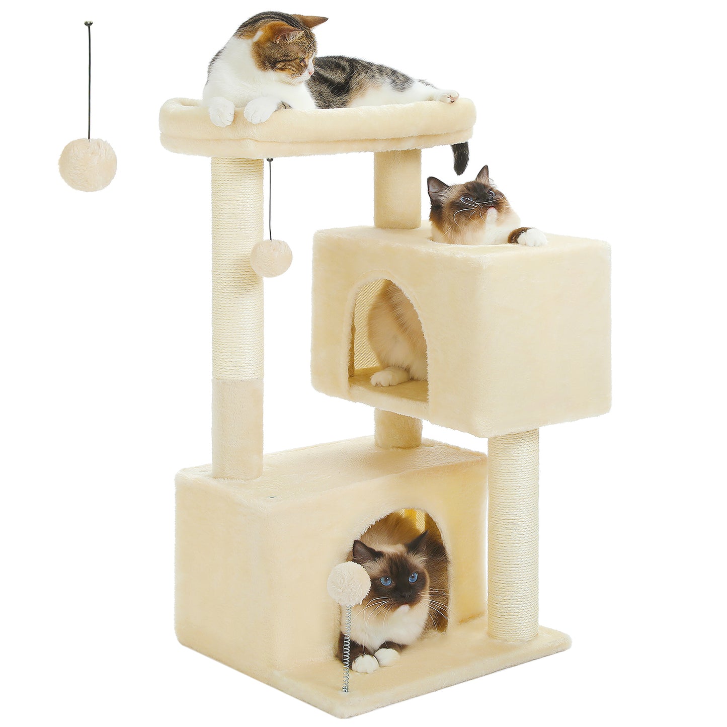 Albero per gatti PAWZ Road da 80 cm – con 2 cucce | tiragraffi in sisal a più livelli | area di riposo imbottita | inclusi 2 giocattoli